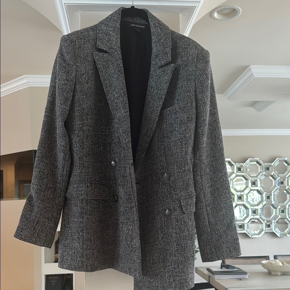 Something Navy Brand Gray Double-Breasted Blazer